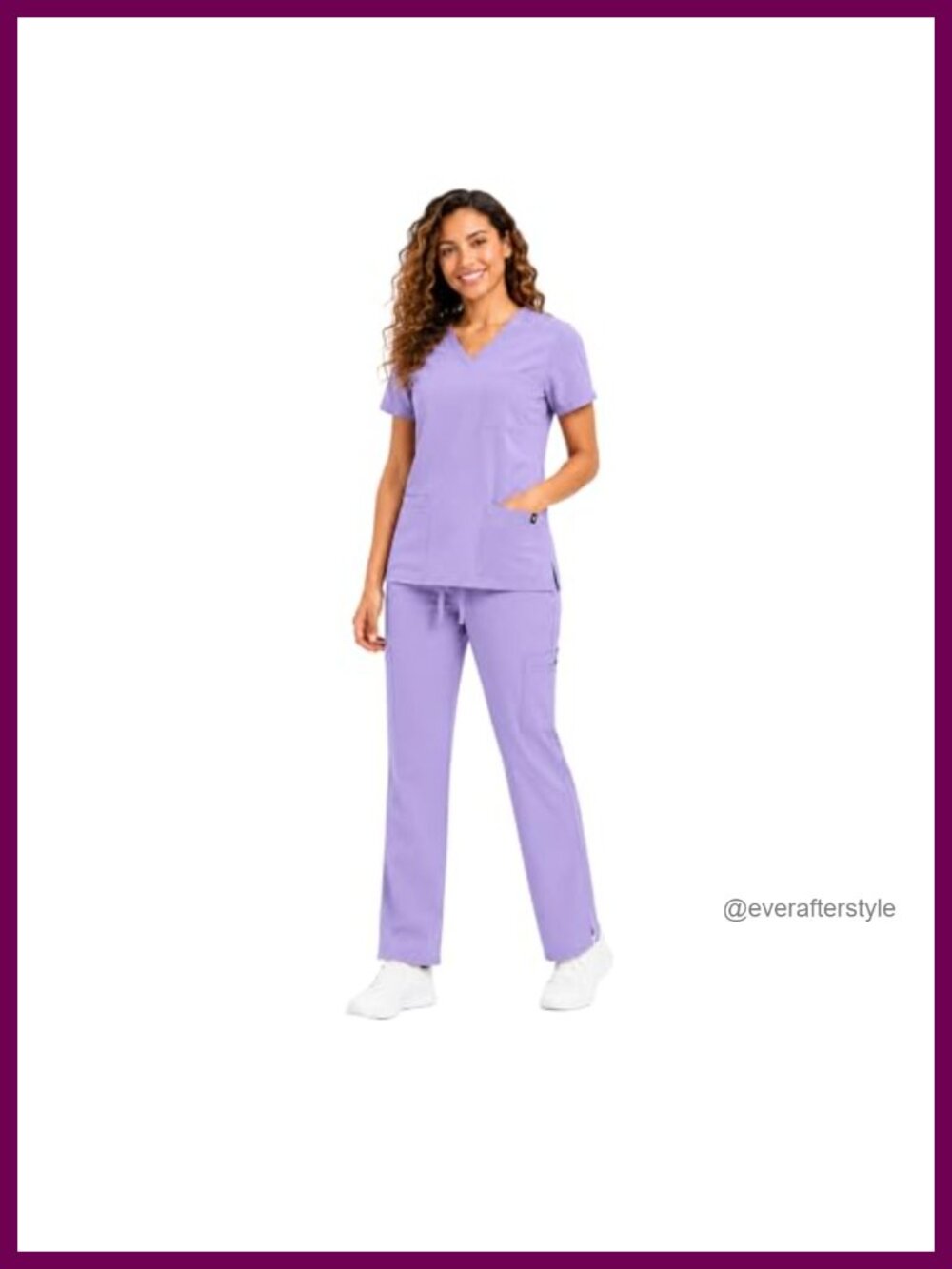 Women's Scrub Set V-Neck Top Cargo Pants 11 Pockets Nurse Medical